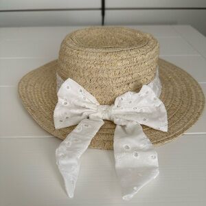 Straw Hat with White Bow Toddler Girl